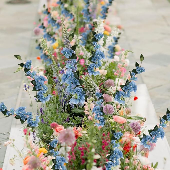 10PCS Bougainvillea Artificial 29.50" Blue Bougainvillea Silk Flowers Vines Faux Bougainvillea Flower Stems Fake Flowers Branches for Home Garden Decoration Wedding Table Centerpieces (Blue)