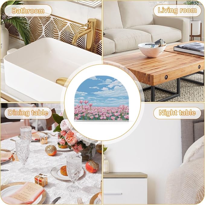 Napkin Holder Acrylic Napkin Holder for Table Kitchen Party Restaurant U Shaped Upright Napkin Dispenser Organizer Pink Tulip Field and Blue Sky