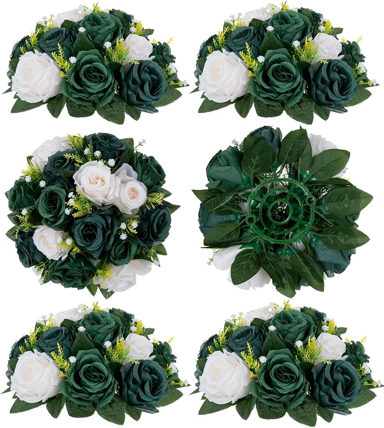 BLOSMON Green Flowers Rose Centerpieces: 6 Pcs Artificial Flower Balls for St Patricks Day Decorations Wedding Table - Fake Silk Kissing Bouquet Floral Arrangement for Home Party Event Decor