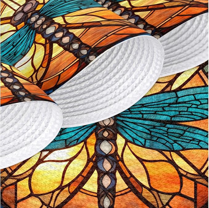 Round Placemats Set of 6, Dragonfly Glass Background Woven Placemats Mats Non-Slip Heat Resistant Washable Table Mats Round Braided Place for Farmhouse Kitchen Dining Party Decor 15in