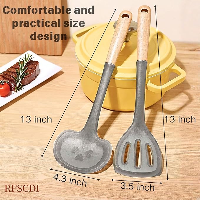 2-Piece Cooking Spatula Set - German standard Food-Grade Silicone with Steel Core, Heat Resistant Up to 500℉, Non-Stick Cooking Utensils for Kitchen with Ergonomic Non-Slip Handle (Gray)