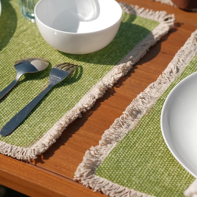 Hausattire Table Runner Cotton Frayed Boho 12x72 Inches | Fall Table Center Piece for Party Table Top Decoration Washable Farmhouse, Wedding, Easter Spring Collection Nubby Cotton - Green