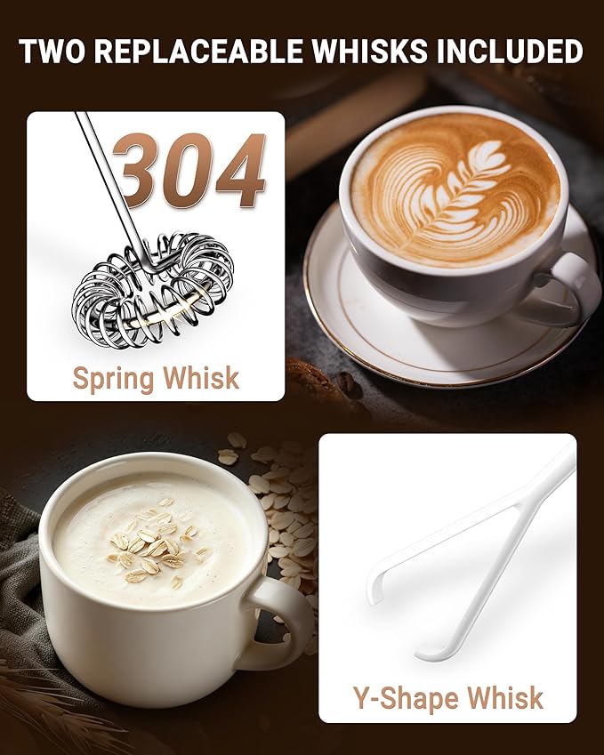 Milk Frother Handheld Frother Wand Drink Mixer Handheld Coffee Stirrers Electric Frother for Coffee Mixer Wand with 2 Whisk frother for protein powder coffee frother handheld -Black