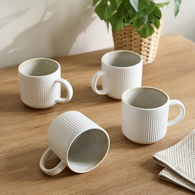 SANGO Anderson Cream Coffee Mugs Set of 4, 16.5 oz Stoneware Coffee Mug Set, Big Ceramic Tea Cup with Reactive Glaze for Cappuccino, Latte, Large Coffee Cups with Handle, Microwave & Dishwasher Safe