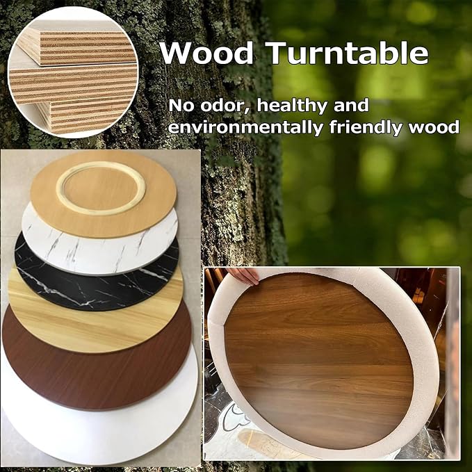 Large Wooden Lazy Susan 360° Swivel Turntable Serving Plate Ø 50/60/70/80/90/100cm, Round Dining Table Service Tray, 16mm Thick, High Temperature Resistants, Tabletop Organizer(White,Ø90cm)