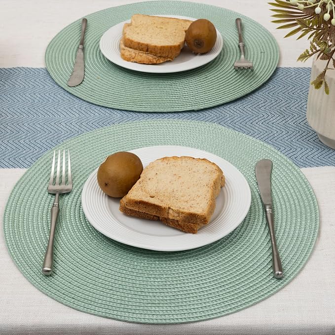 Winknowl 15 Inch Round Braided Placemats Set of 8, Washable Cotton Polyester Table Mats, Heat Resistant Non-Slip Place Mats for Kitchen Dining Table Decor (Mint Green,8pcs)