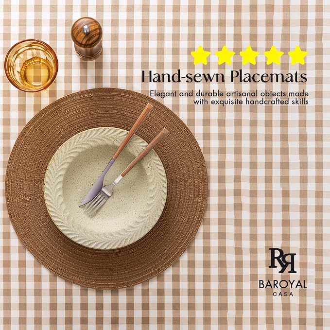 Round Placemats Set of 6 Woven Placemats Washable Braided Table Mats for Dining Table Heat Resistant Non-Slip Circle Place Mats(Brown)