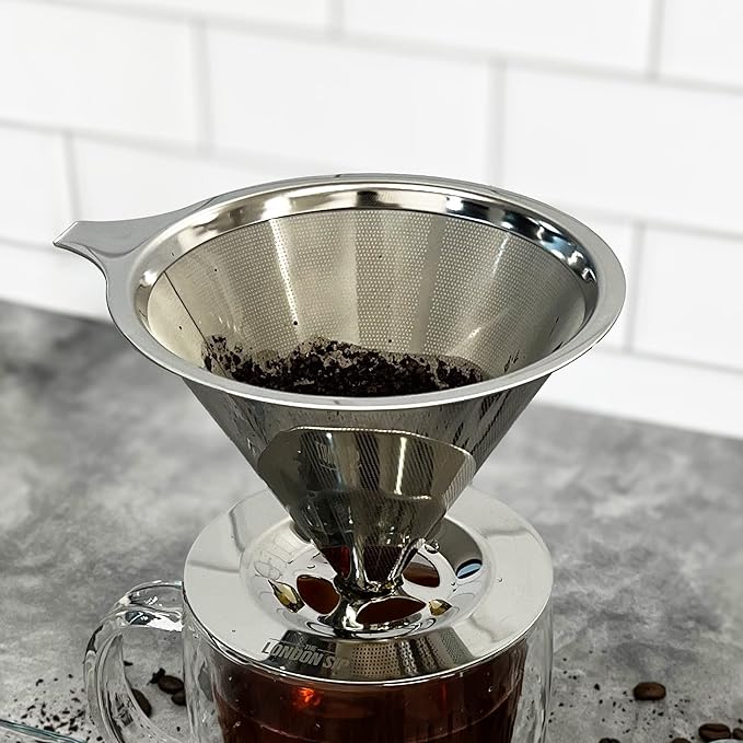 The London Sip Stainless Steel Coffee Dripper Pour Over Coffee Maker, Coffee Slow Brewing Accessories for Home, 1-4 Cup (Pack of 2)