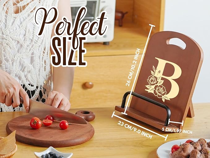 INNObeta Cookbook Stand for Kitchen Counter, Adjustable Tablet Recipe Book Holder, Perfect Gifts for Women, Mom, Grandma on Birthday, Unique Kitchen Decor, Initial B