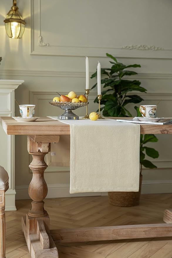 ZeeMart Burlap Style Farmhouse Table Runners 48 Inches Long, Cream Rustic Woven Dining Table Runner for Everyday Use, 14x48 Inches, Cream