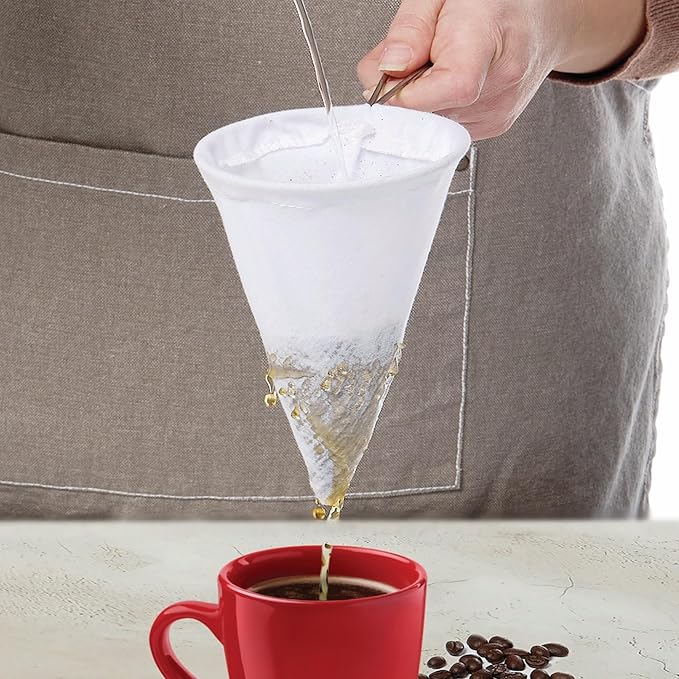 Fino Reusable Cloth Coffee Filter, Cotton-Poly Flannel Fabric with Stainless Steel Frame