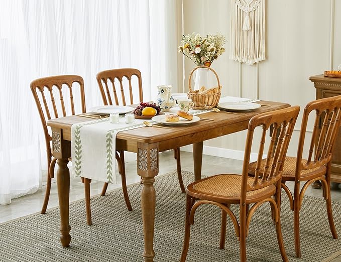 Wracra Embroidered Table Runner Irregular Willow Leaf Table Runners 90 Inches Long for Dresser Home Dining Table Decor,14 x 90 Inch, Light Sage Green