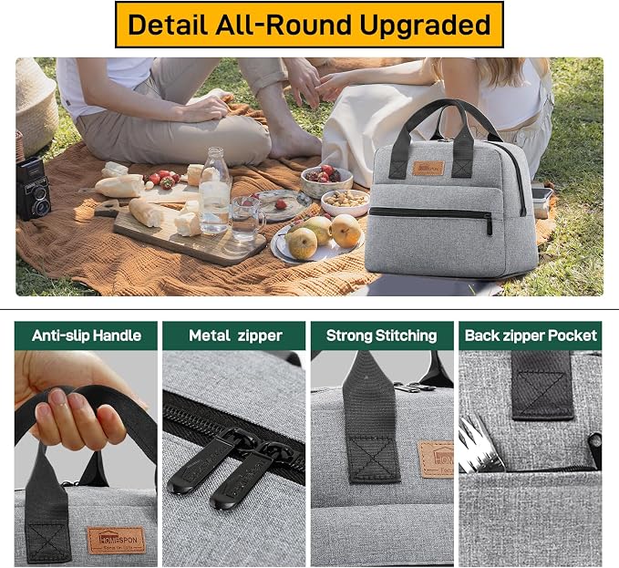 HOMESPON Insulated Lunch Bag for Women Men Lunch Box Cooler Lunch Tote for Work Picnic (Grey)