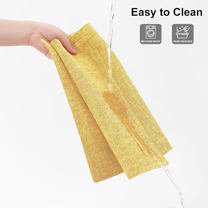 Homaxy Cloths Placemats for Dining Table Set of 8, Heat Resistant Washable Cotton Linen Blend Table Mats, Place Mats for Indoor Outdoor Party Kitchen Decoration, 13" x 19", Mustard Yellow