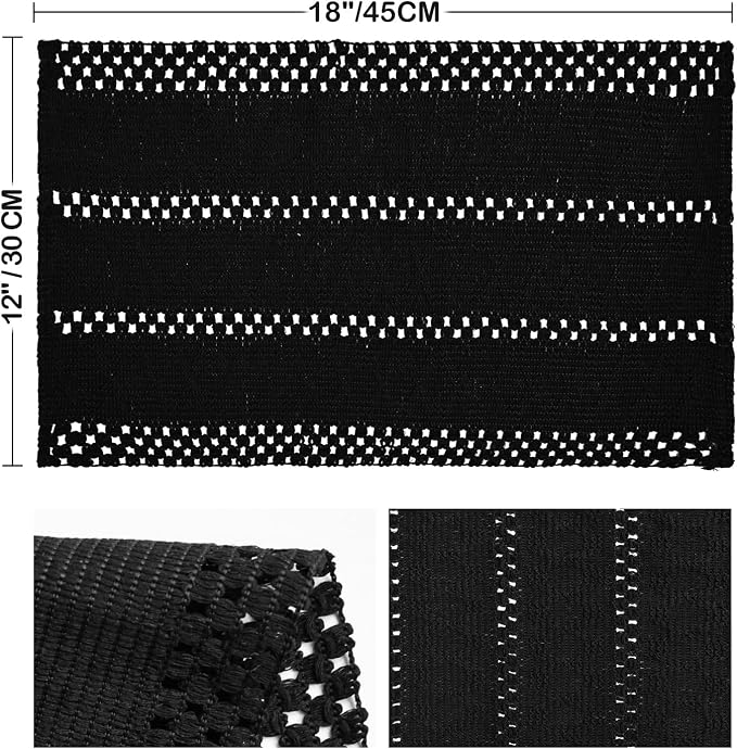 Artoid Mode Black Farmhouse Woven Rustic Hollow Placemats Set of 4,12x18 Inch Seasonal Holiday Table Mats Party Kitchen Dining Decoration