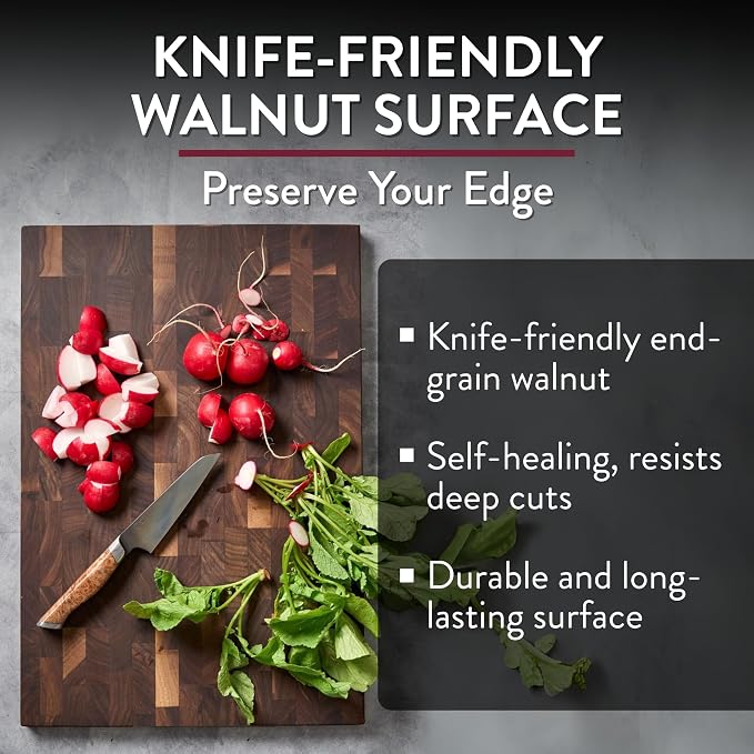 STEELPORT End-Grain Walnut Cutting Board for Kitchen 18”x12” – Steel Reinforced | Dual Sided, Composite Side With Juice Groove | Professional Butcher Block Chopping Board | Handcrafted in USA