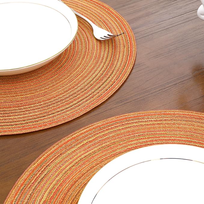 SHACOS Round Braided Placemats Set of 6 Fall Place Mats Washable Polyester 15 inch Round Table Mats for Dining Table Wedding Party Decor (Fall Color Mix, 6)