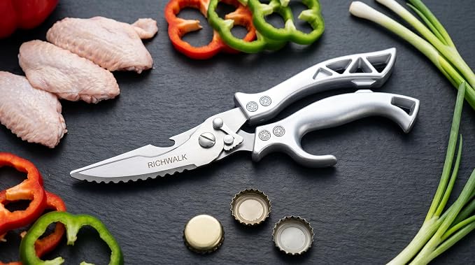 Kitchen Scissors - Heavy Duty Poultry Shears Sharp Cutting Food Chicken Bone Meat Vegetable for Cooking, Multipurpose Stainless Steel Utility Scissors, Safety Lock