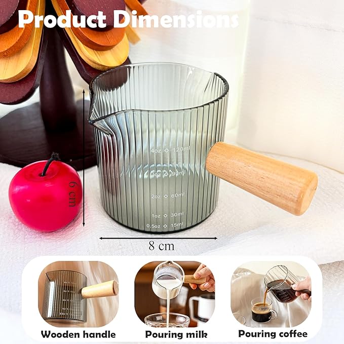 Espresso Measuring Cup with Handle, Espresso Pouring Cup with Spout, Espresso Shot, 4oz Glass Measuring Cup For Coffee, Milk, Tea, Baking and Cooking (Gray 120ml)