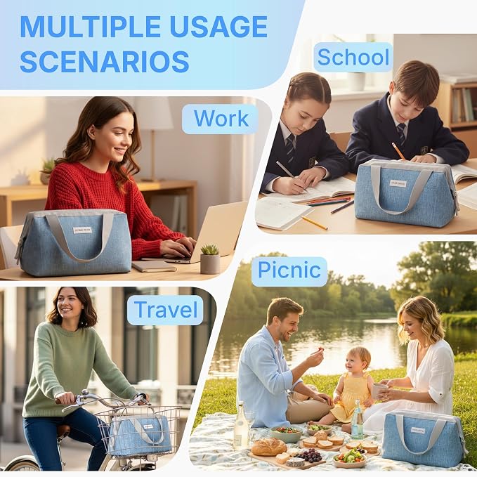 Insulated Lunch Bag Lunch Bag Women Lunch Bag for Women Lunch Box Cooler Bag Lunchbox for Work Lunch Box for Men Adult Lunch Box Womens Lunch Bags for Work (Baby Blue)