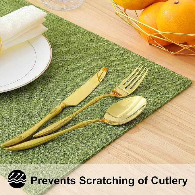 homing Faux Cotton Linen Placemats Set of 4, Cloth Washable Farmhouse Dining Table Mats for Indoors & Outdoors, Easy to Clean, Grass Green, 13 x 19 Inch