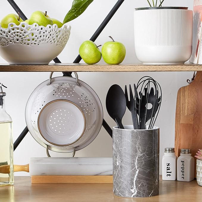 DII Kitchen Accessories Collection Ceramic, Utensil Holder, Black Marble
