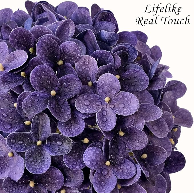 JINWOE Puple Hydrangea Artificial Flowers, 4Pcs 20" Lifelike Latex Silk Real Touch Faux Hydrangea Flowers, Artificial Hydrangeas Bouquet for Wedding Centerpieces Tables Party Home