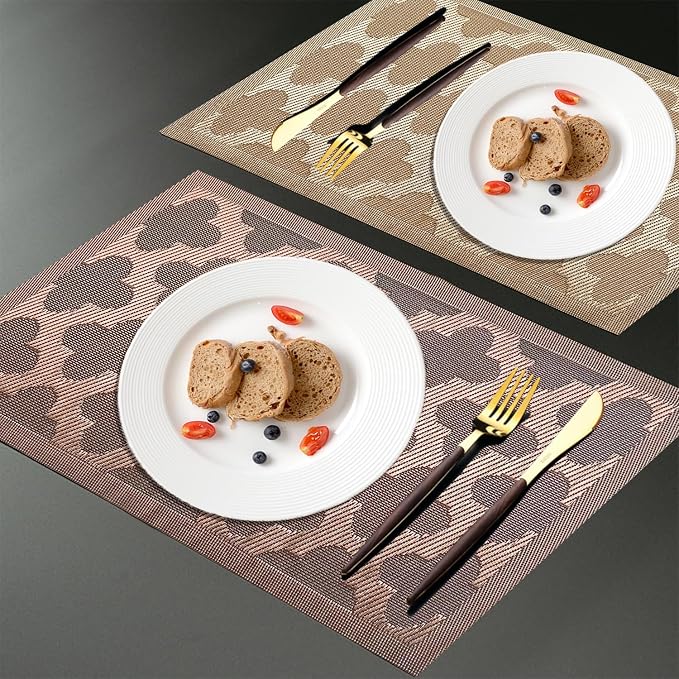 Elegant Placemats Vinyl Woven Heat-Resistant Placemats Set of 4 Washable Easy to Clean Table Mats for Dining Room and Decorate (Champagne)