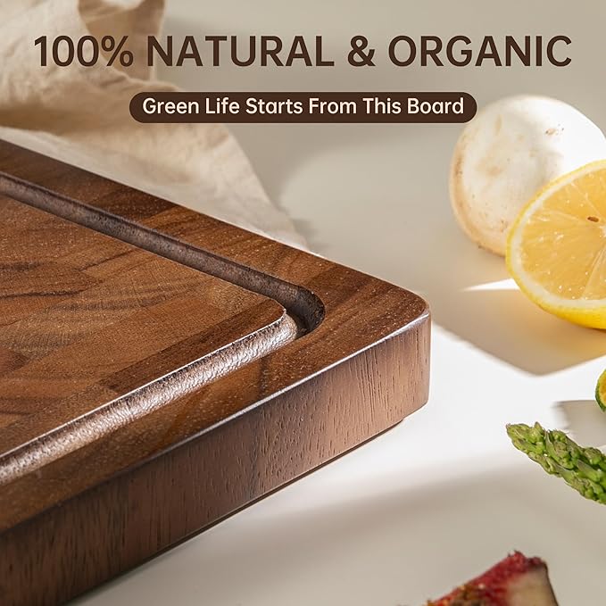 Walnut Wood Cutting Board, End Grain Cutting Boards for Kitchen, Woden Chopping Board with Inner Handle & Juice Groove, Reversible Butcher Block Meal Prep & Serving with Gift Box, 17"×13"×1"