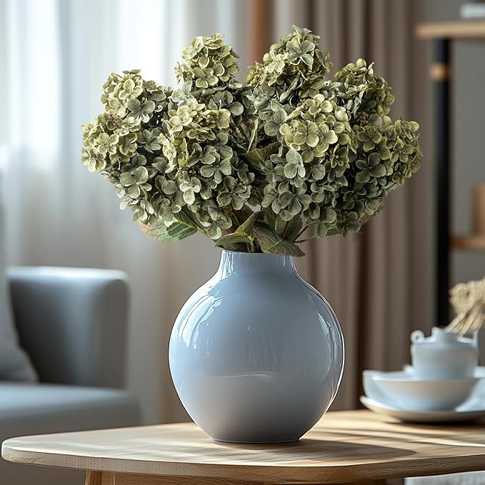 Ttranewsoo Green Hydrangea Artificial Flowers,Fake Fall Flowers Silk Hydrangea with Stems,Fall Faux DIY Floral for Table Vase,Hydrangeas Bouquet Indoor and Outdoor Decoration 24"（ Green） 8pcs No Vase