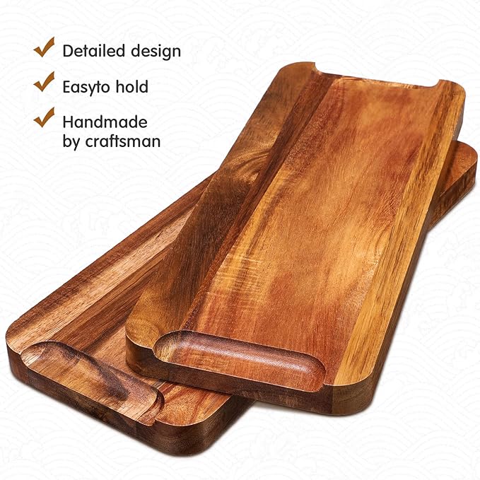Roowest 5 Pack Solid Acacia Wood Serving Trays for Laser Engraving Rectangular Wooden Board for Food Appetizer Serving Tray Plates for Vegetables Fruit Cheese Housewarming Gifts(16 x 6.5 Inch)