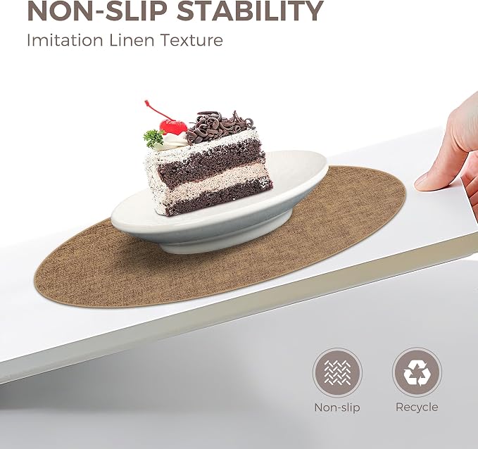 13" Round Placemats Set of 12, Reversible Faux Leather Heat Resistant Table Mats, 100% Waterproof Oilproof Wipeable Table Protective Placemats for Vinyl, Washable for Indoor (12, Light Brown)
