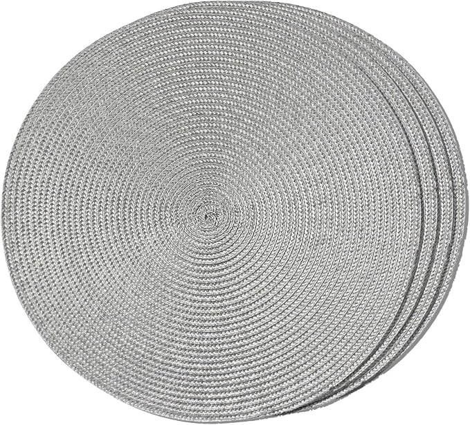 FunWheat Round Braided Placemats Set of 4 Table Mats for Dining Tables Woven Washable Non-Slip Place mats 15inch (Grey, 4pcs)