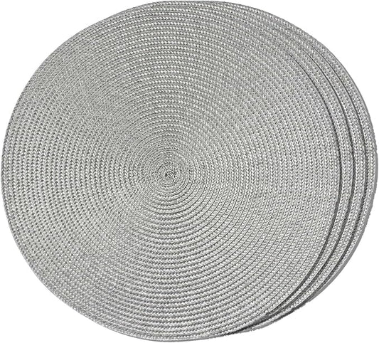 FunWheat Round Braided Placemats Set of 4 Table Mats for Dining Tables Woven Washable Non-Slip Place mats 15inch (Grey, 4pcs)