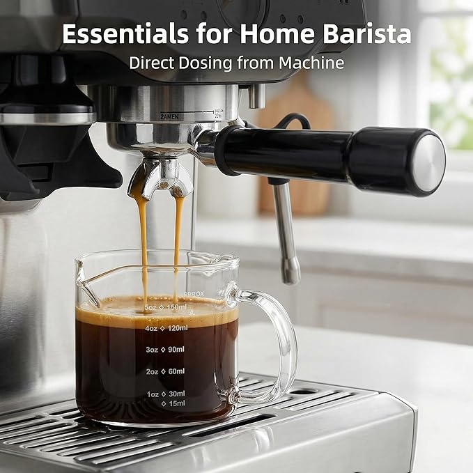 Yardwe 5oz Espresso Measuring Cup with Handle, Double Spouts Shot Glasses for Coffee Accessories and Measuring Milk Frother Pitcher