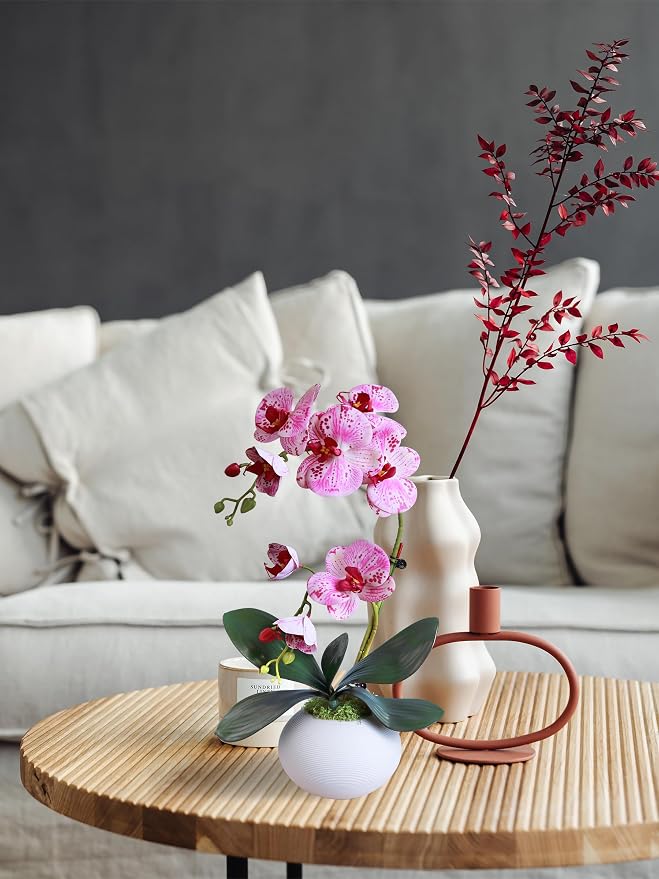 Forlaoers Purple 17" Tall Fake Orchids Small Artificial Plants Faux Flowers in Vase Silk Flowers for Home Decor Indoor Dining Room Table Centerpiece Floral Arrangements Decoration