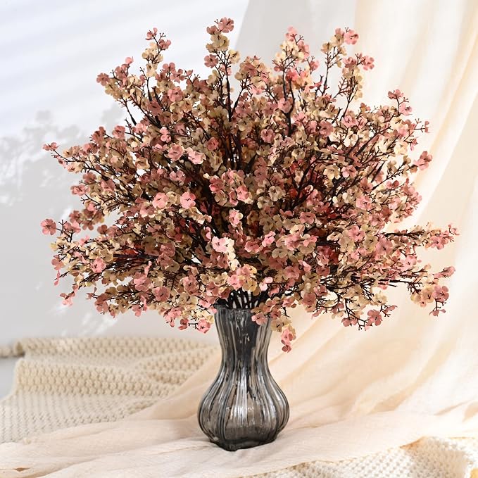 Waipfaru 6Pcs Fake Flowers Babys Breath Silk Artificial Flowers Gypsophila Bouquets Bulk Real Touch Fall Stems for Home Boho Living Room Bedroom Decor DIY Floral Arrangement, Beige Brown