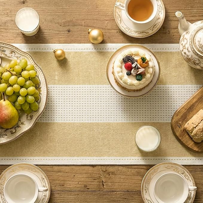 Artoid Mode Light Yellow Farmhouse Rustic Table Runner, Seasonal Macrame Fabric Kitchen Dining Holiday Wedding Table Decor for Home Party 13x120 Inch