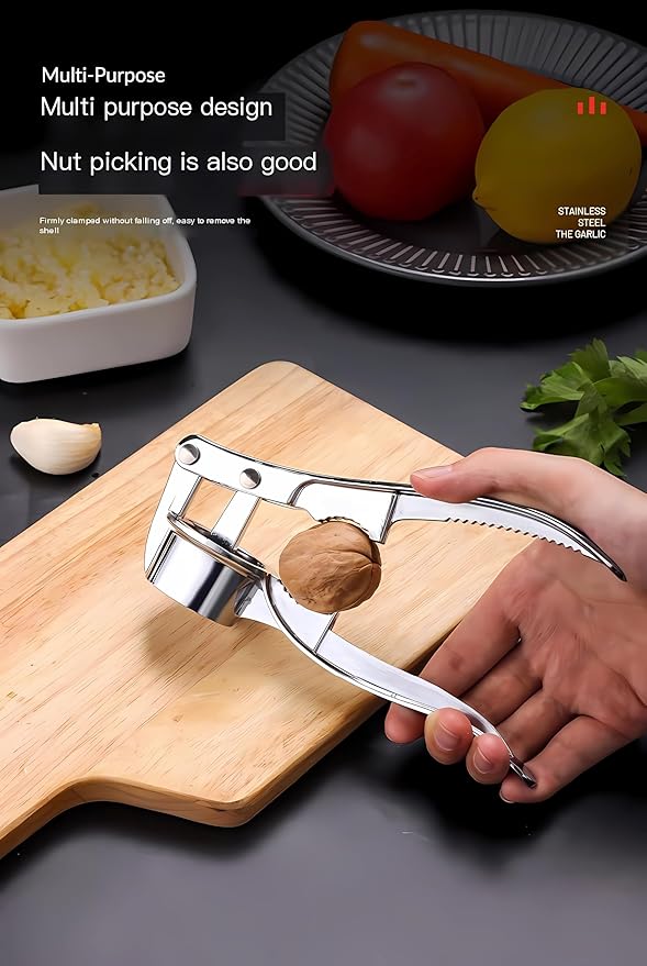3-in-1 Garlic Press, Lemon Slicer & Peeler Set - Rustproof Stainless Steel, Easy-Clean with Soft, Ergonomic Handle
