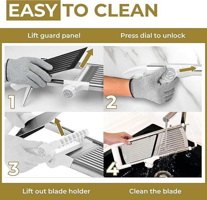 Gramercy Adjustable Mandoline Food Slicer, Mandoline Slicer for Kitchen, Mandolin, Potato, Tomato, Carrot, Vegetable, Fruit and Onion Cutter - Stainless Steel - INCLUDING 1 Pair Cut-Resistant Gloves