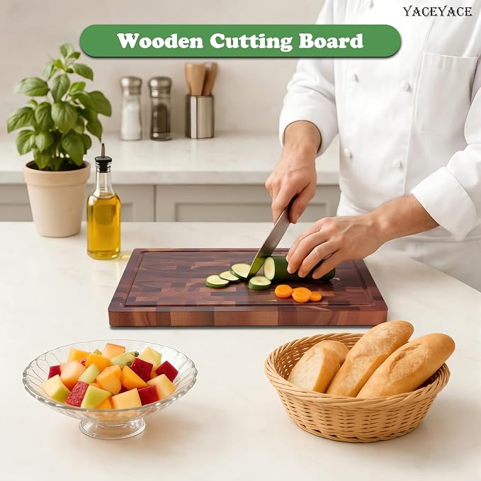 Cutting Board Wood, Large Size 16.5"x12" Wood Grain Chopping Board with Juice Groove, Thick Acacia Cutting Boards for Meat, Cheese,Fruits