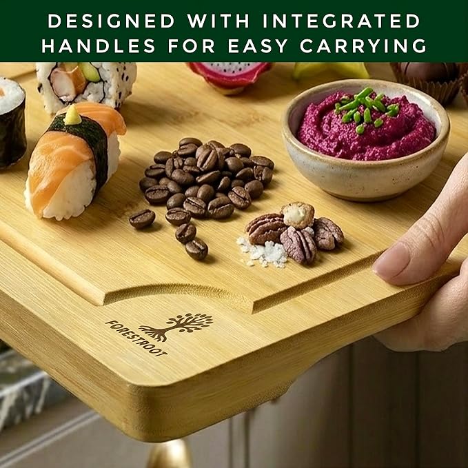 Bamboo Cutting Board Set – 3-Piece Wooden Kitchen Boards for Meal Prep & Serving – Durable Bamboo with Deep Juice Groove & Side Handles – Great for Meat, Vegetables & Charcuterie