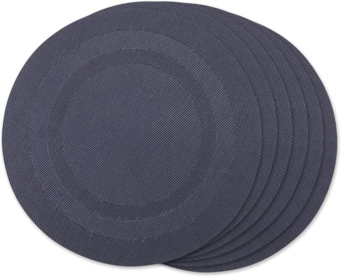 DII PVC Tabletop Collection Woven Indoor/Outdoor, Round Placemat Set, 13.75", Stonewash Blue, 6 Piece