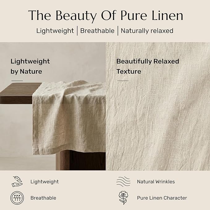 Solino Home Linen Natural Table Runner 36 Inches - 100% Pure Linen Small Table Runner 14 x 36 Inch Ideal for Dresser and Coffee Tables - Spring, Summer - Fete