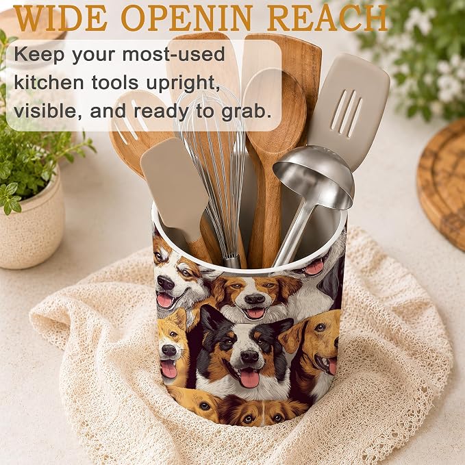 Cute Dog Utensil Holder for Countertop,Funny Ceramic Utensil Crock Organizer for Home Kitchen Spoons,Spatulas and Cooking Tools