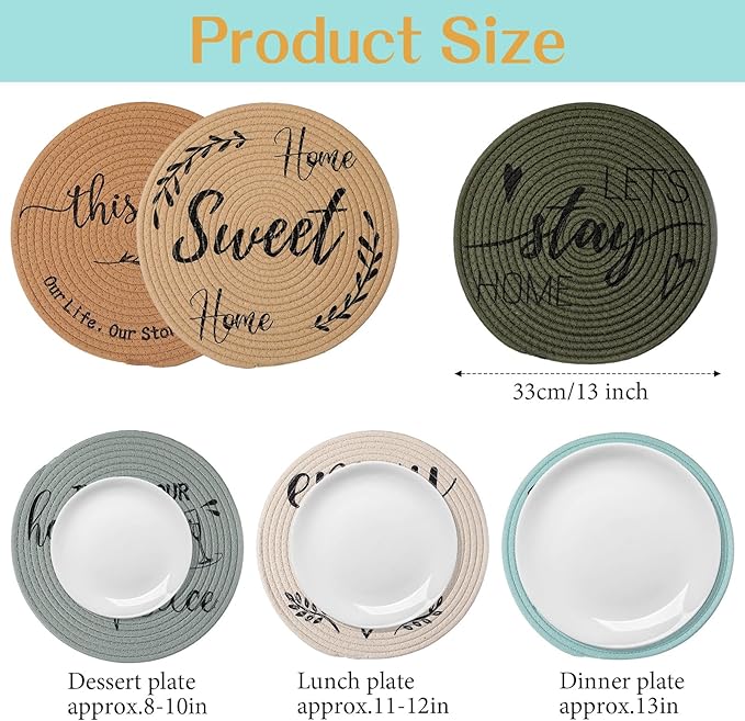 13 Inch Round Cotton Placemat Set of 6 Woven Boho Coasters Table Mats Dining Table Setting Decor Washable Heat Resistant Farmhouse Circle Place Mats for Home Accessories(Brown)