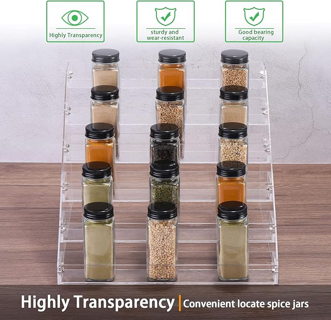 uxcell Acrylic Spice Rack Organizer for Cabinet, 6 Tier Clear Spice Rack Shelf Seasoning Can Organizer Spice Drawer Organizer for Countertop Cabinet Storage Pantry Kitchen Organization