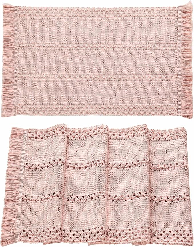 ZeeMart Macrame Style Boho Placemats Set of 4, Light Pink 12x20 Inch | Decorative Farmhouse Table Mats, Natural Cotton Woven Place Mats, Bohemian Home Decor for Kitchen Dining Table