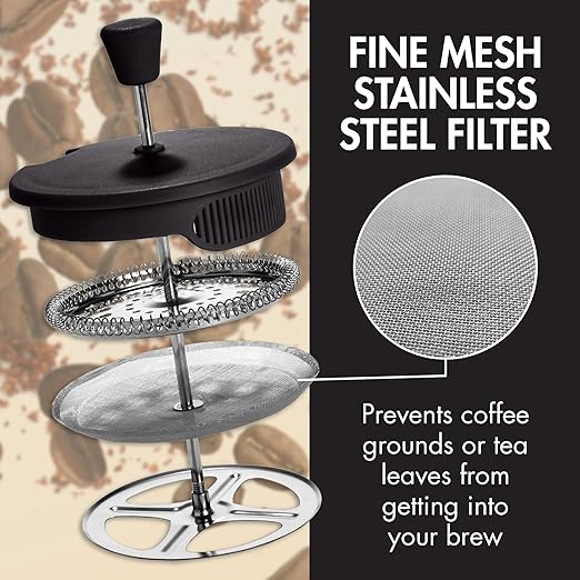 Primula French Press Coffee Maker, Heat Resistant Borosilicate Glass with Stainless Steel Filters, 8 Cup, 34 oz, Black