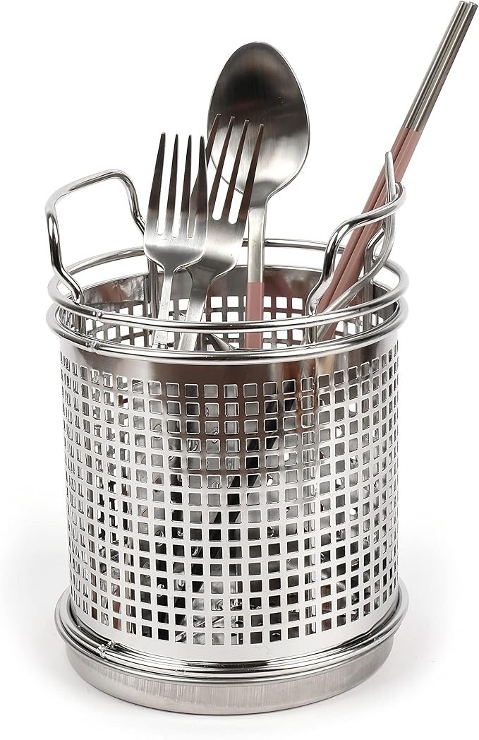 LENITH Stainless Steel Kitchen Round Utensil Holder - Weighted Base for Stability - Utensil Crock With Removable Divider for Easy Cleaning (Round Tulip)